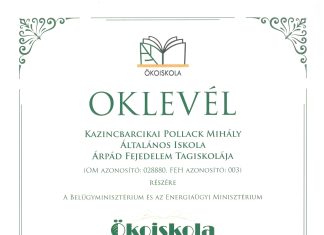 Ökoiskola oklevél (2024)
