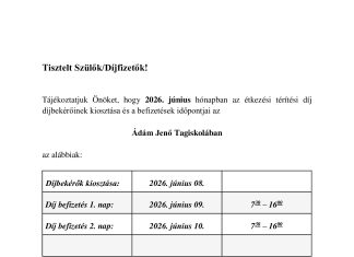 Térítési díjak beszedése június
