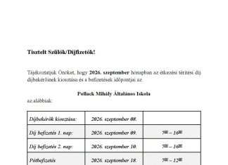 Étkezési térítési díj befizetése a Pollackban – 2026 Szeptember