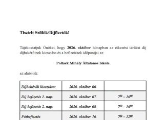 Étkezési térítési díj befizetése a Pollackban – 2026 Október